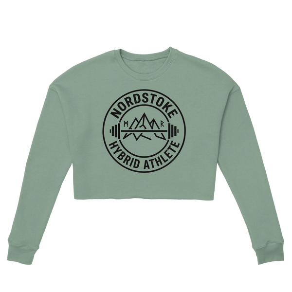 Nordstoke Badge cropped sweatshirt, Norse barbell emblem print detail