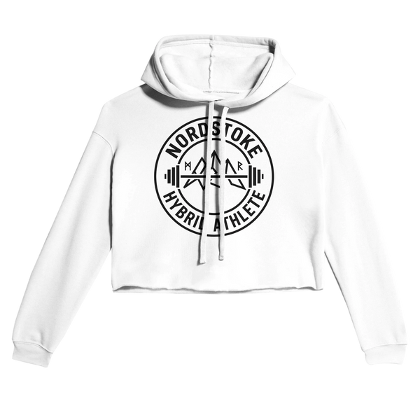 Nordstoke Badge cropped hoodie, Norse barbell emblem print detail