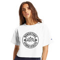 Nordstoke Badge crop tee, Norse barbell emblem print detail