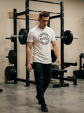 Nordstoke Badge Tee — full-length gym lifestyle shot
