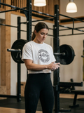 Nordstoke Badge Crop Tee — full-length gym lifestyle shot